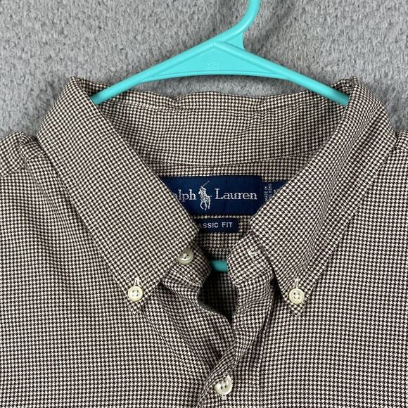 VTG Ralph Lauren Classic Fit Button Down Shirt Men's 17.5 XL Brown Houndstooth - Picture 3 of 7